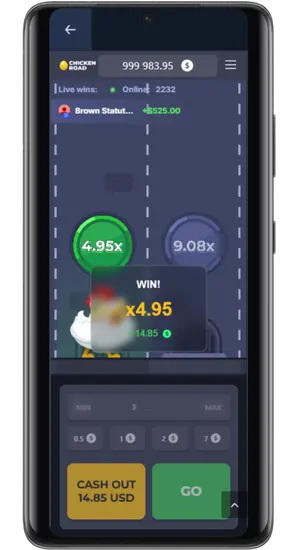 Chicken Road cash out button winning round