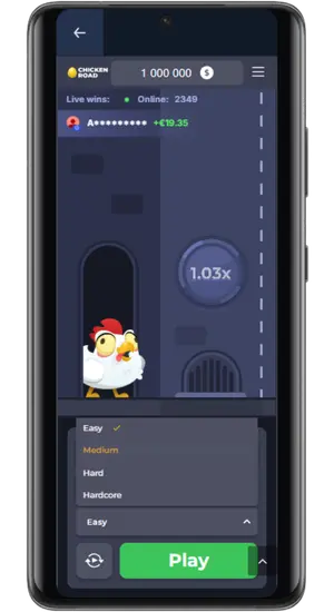 Chicken Road four difficulty levels selection screen
