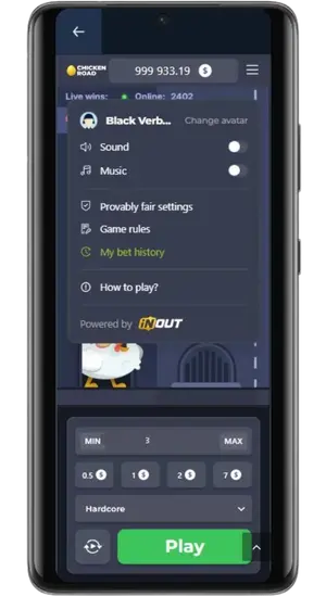 Chicken Road settings menu bet history provably fair mobile
