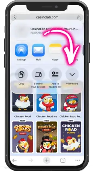 View More option share sheet mobile browser